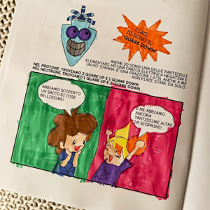 Fumetto di INFN Kids colorato da un bambino