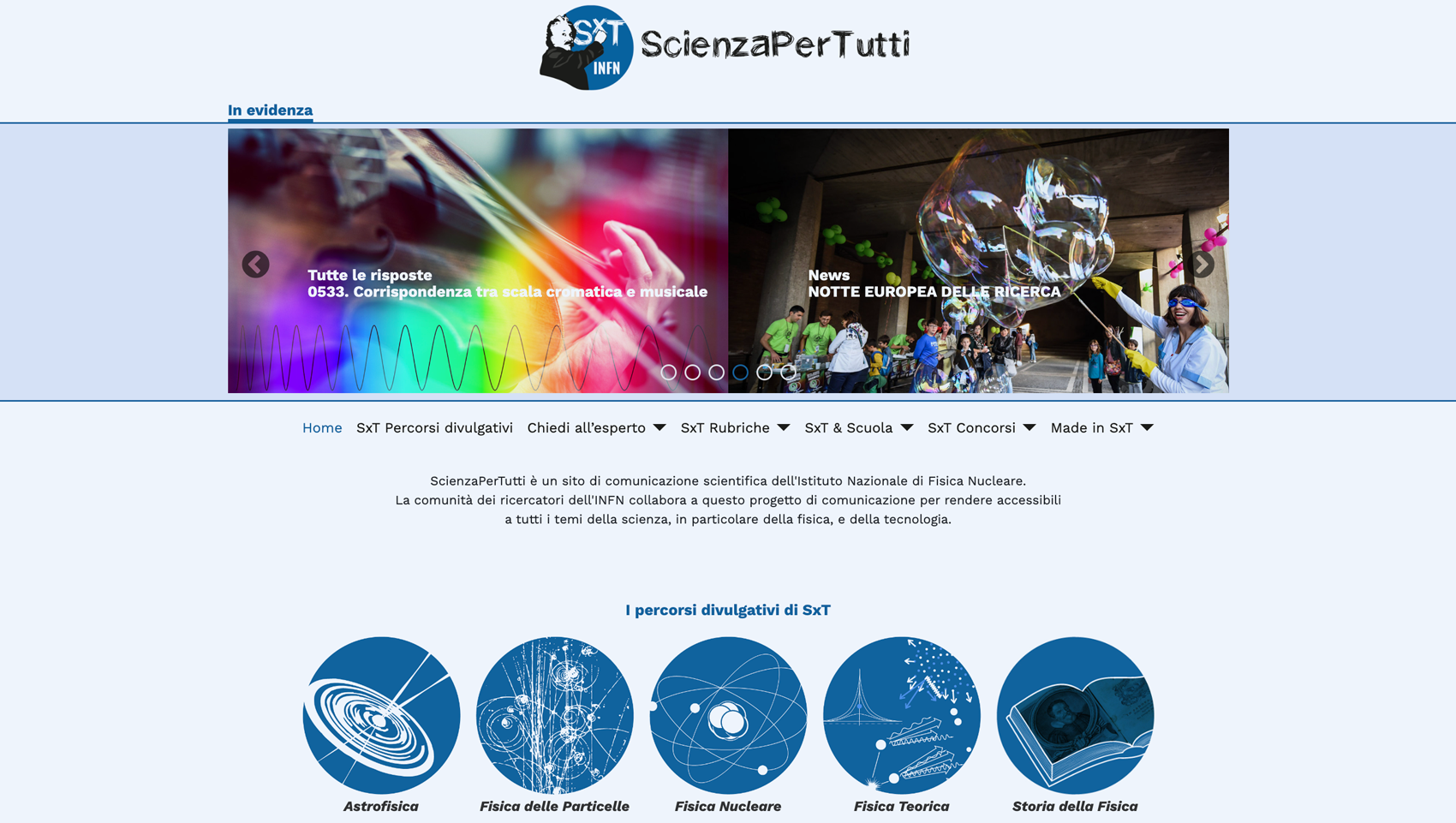 pagina web del sito scienzapertutti